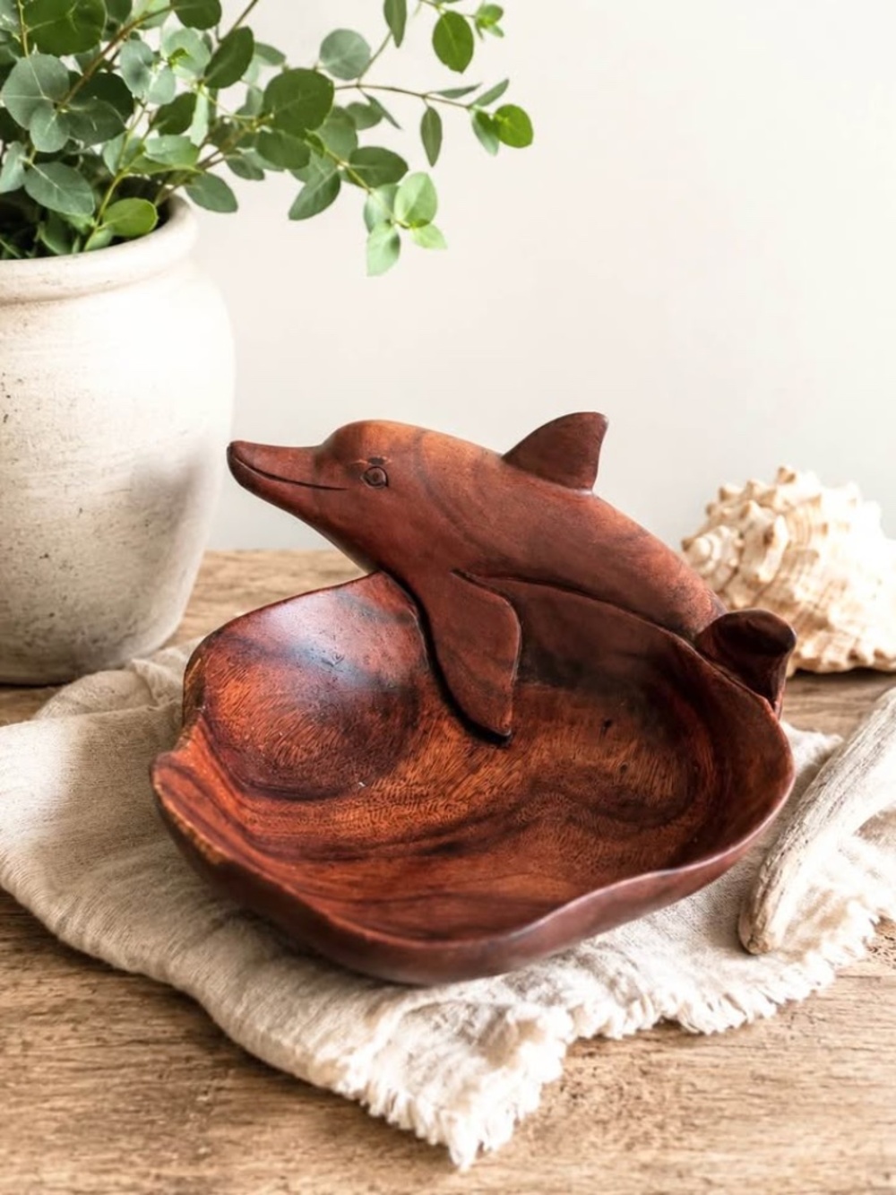 Wooden Dolphin Bowl Coastal Decor Catchall Dish